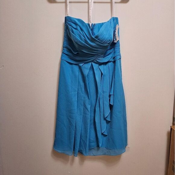 NWT David's Bridal Size 6 Malibu Blue Strapless‎ Chiffon Dress - Picture 1 of 4